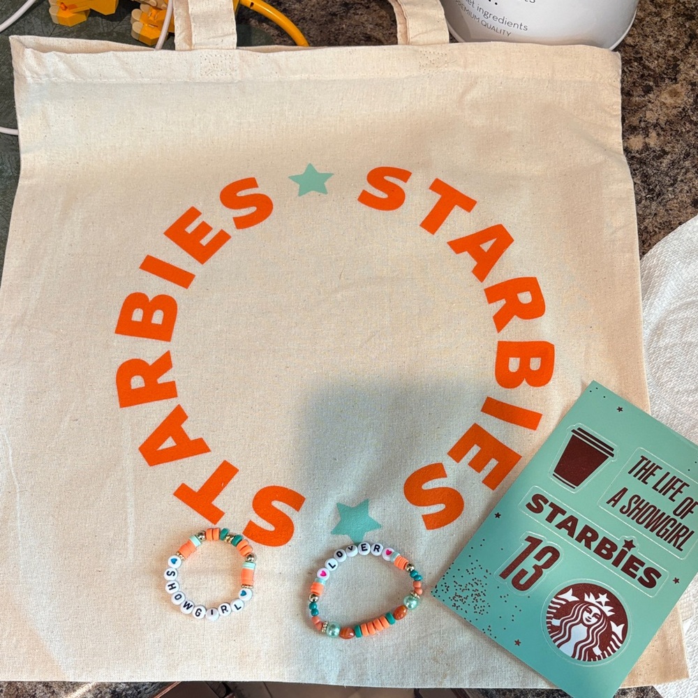 Starbies x Taylor Swift Canvas Tote Bag in Natural with Orange Logo